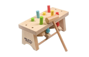 TOYS Wooden Pounding Bench Toy with Mallet | 8 Colourful Pegs - Flip, Pound & Repeat