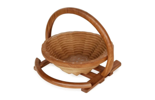 HANDICRAFT Wooden Round Portable & Foldable basket With Handle & Stand For Kitchen & Dining Table