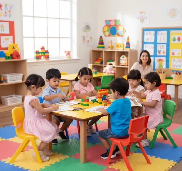 Wooden Classroom Table (6 Seater - Rectangle shape) for Preschools